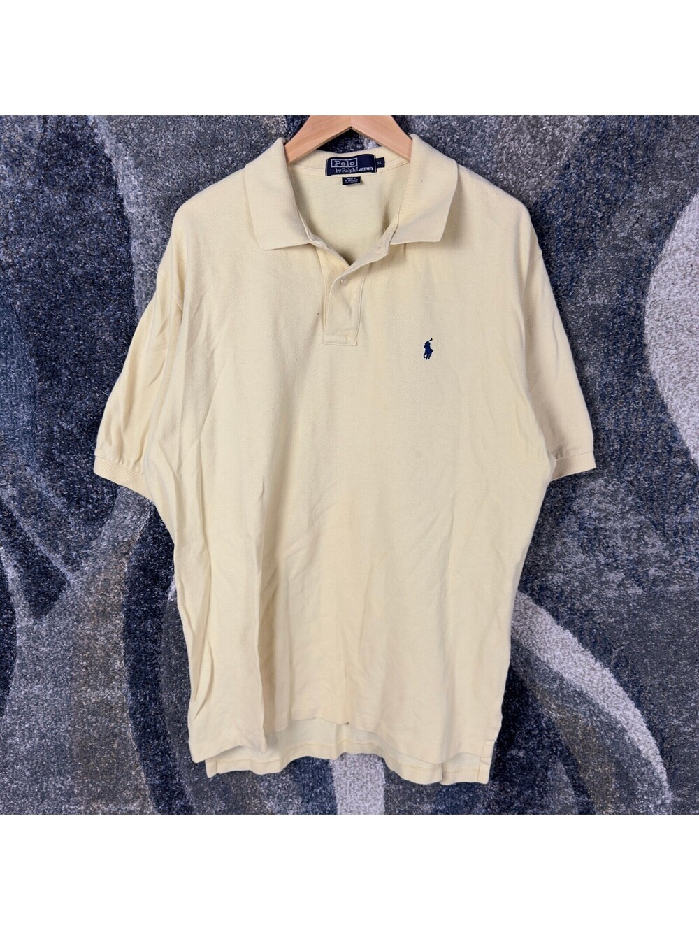 Polo Ralph Lauren Pique Polo Mens XL Pale Yellow Navy Pony